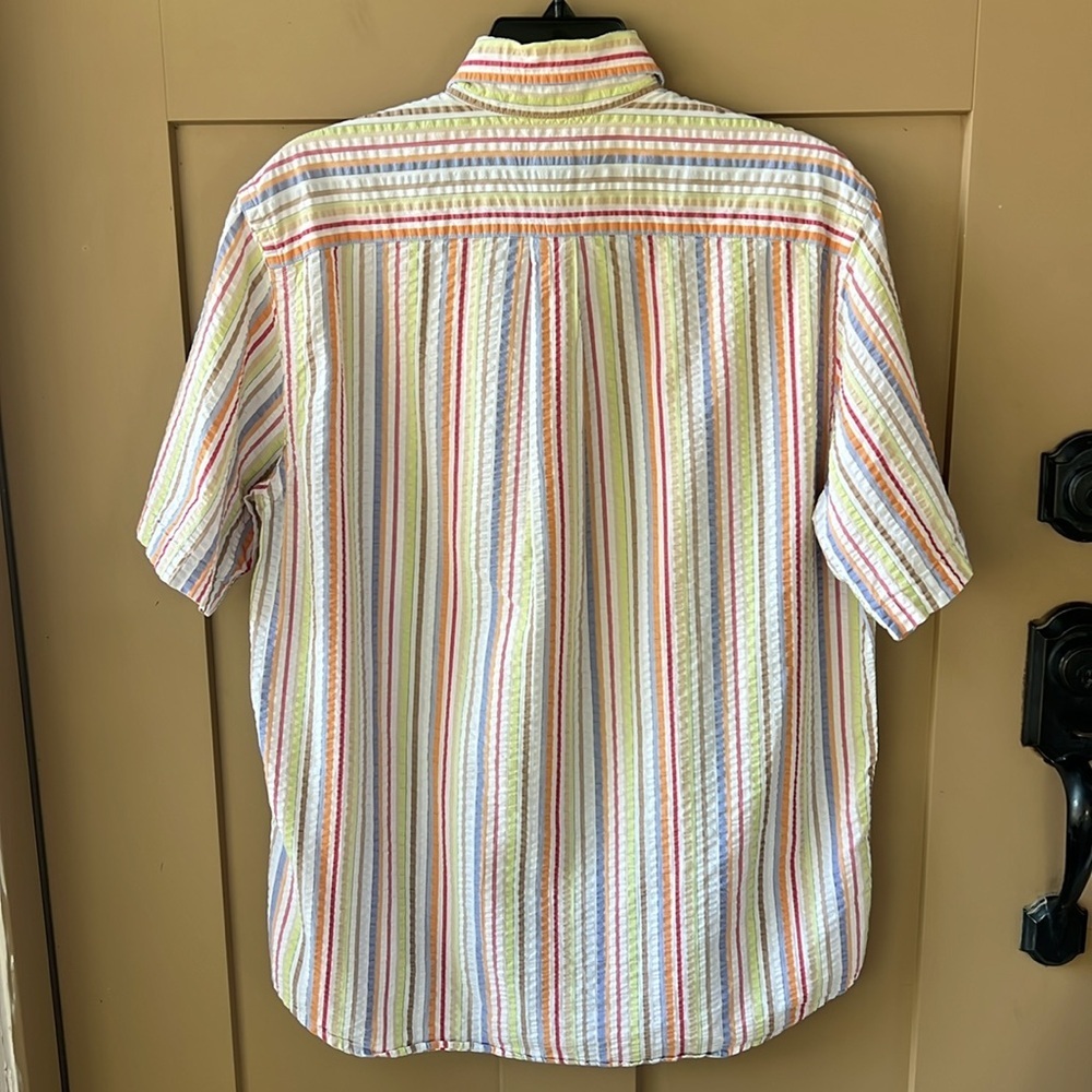 Land’s End Men’s M Seersucker Button-down Shirt Rainbow Stripe - Picture 6 of 7